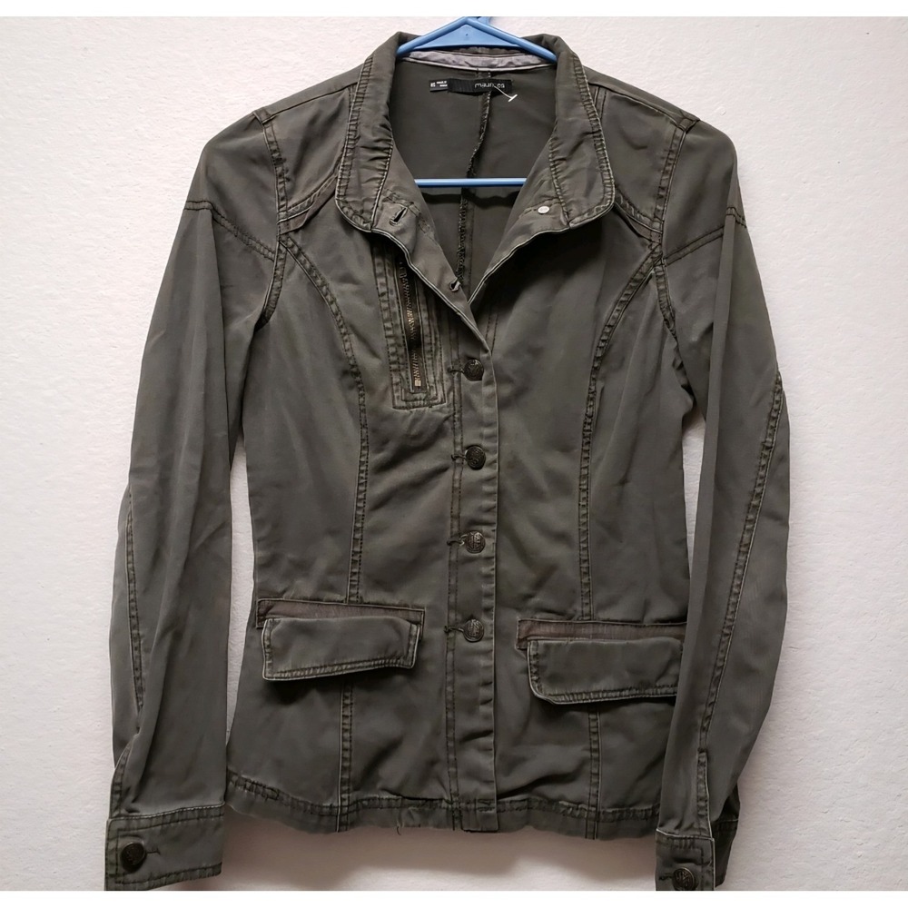 Maurices Green Military Jacket Women XS Army Button Cotton Grunge Boho Cottage